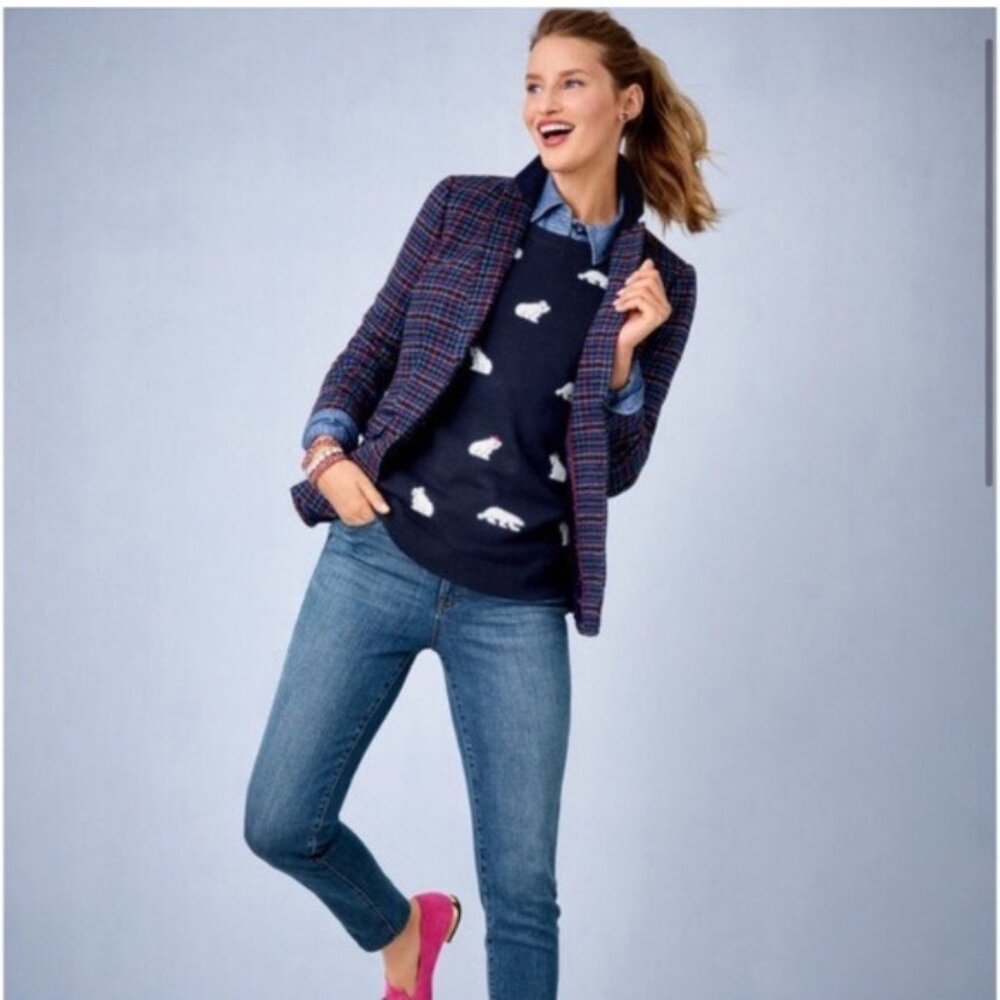 Talbots Plaid Shetland Wool Mistletoe Blazer with Blue Velvet Collar - Picture 6 of 6